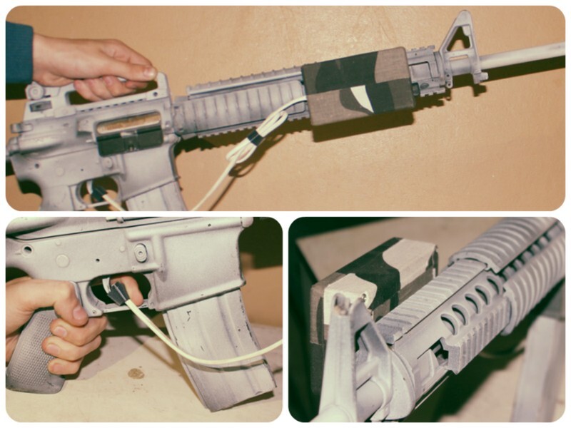 An example of how iTager can be mounted onto an existing laser tag gun