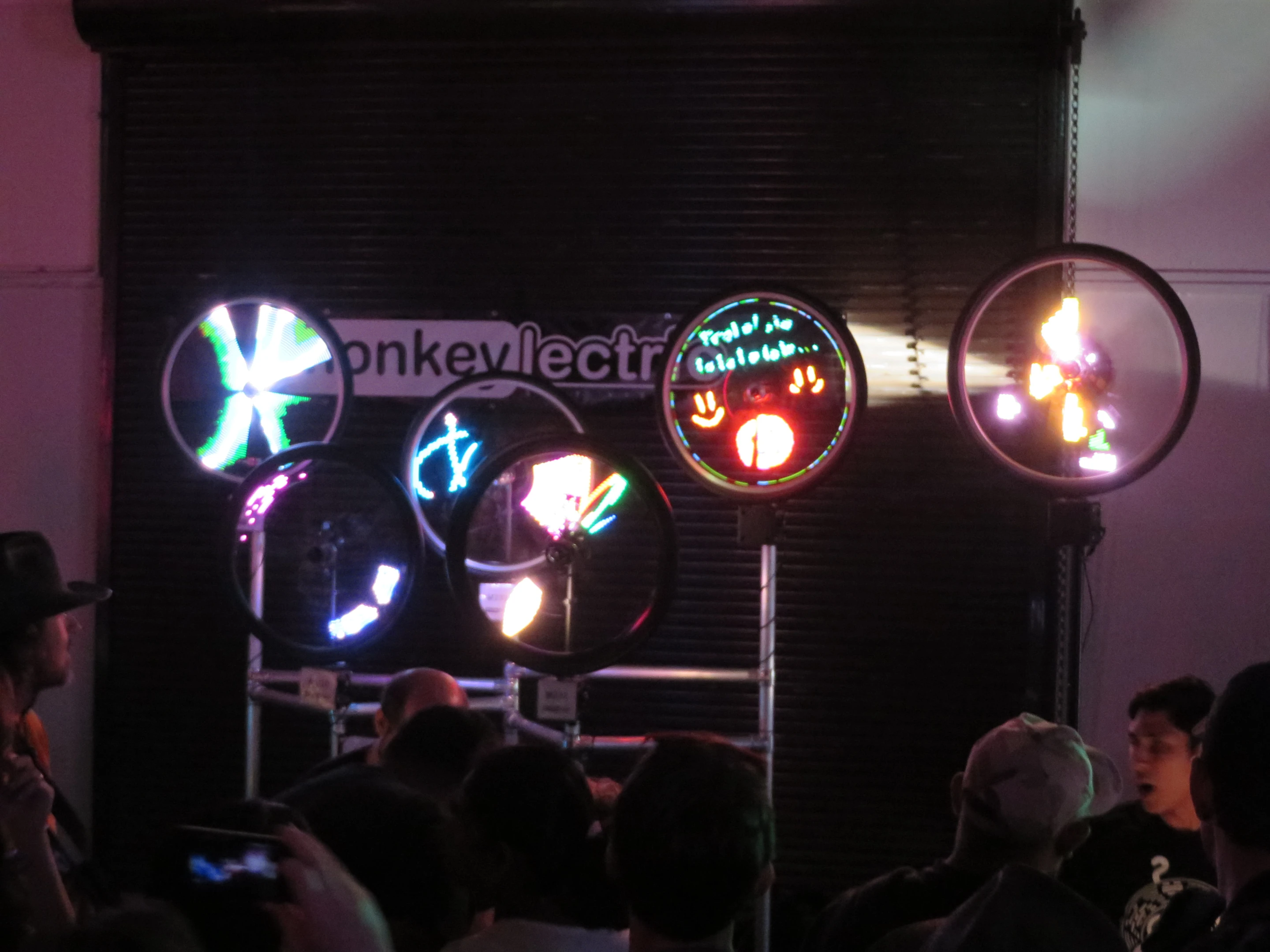 A darkened Maker Faire show floor boasted many creation that both spin and light up
