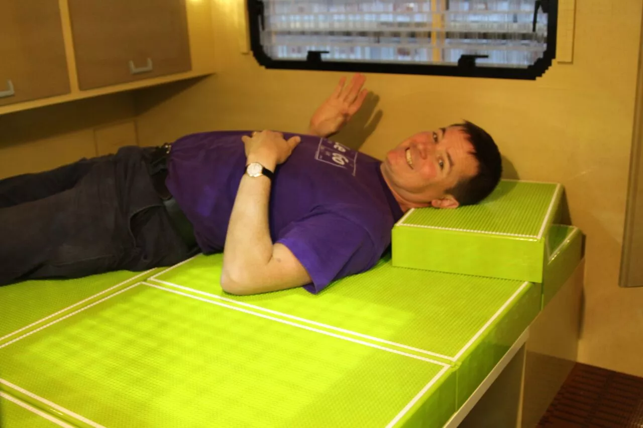 The Lego bed doesn't look comfy, but it is functional