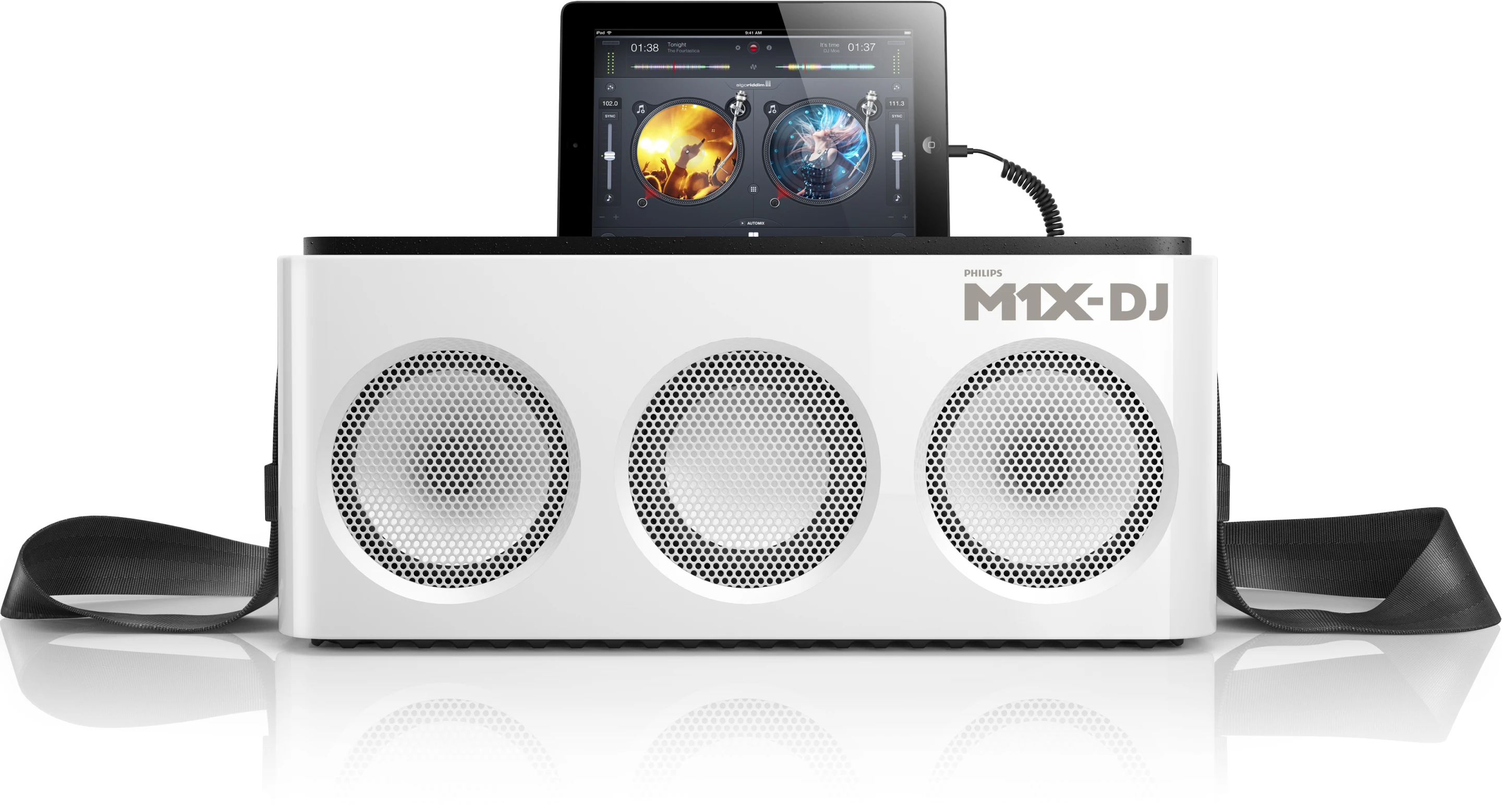It's compatible with Lighting Adaptor-equipped iPads and iPhone 5