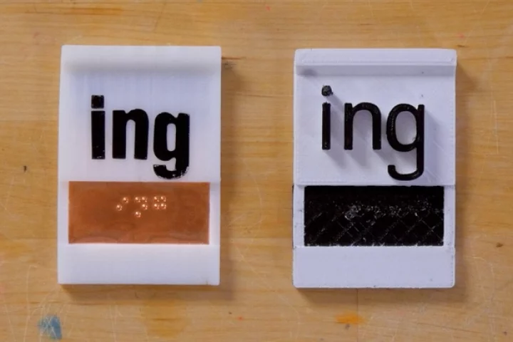 Two different prototype tiles from The Read Read, a new device that teaches braille to the blind or visually impaired