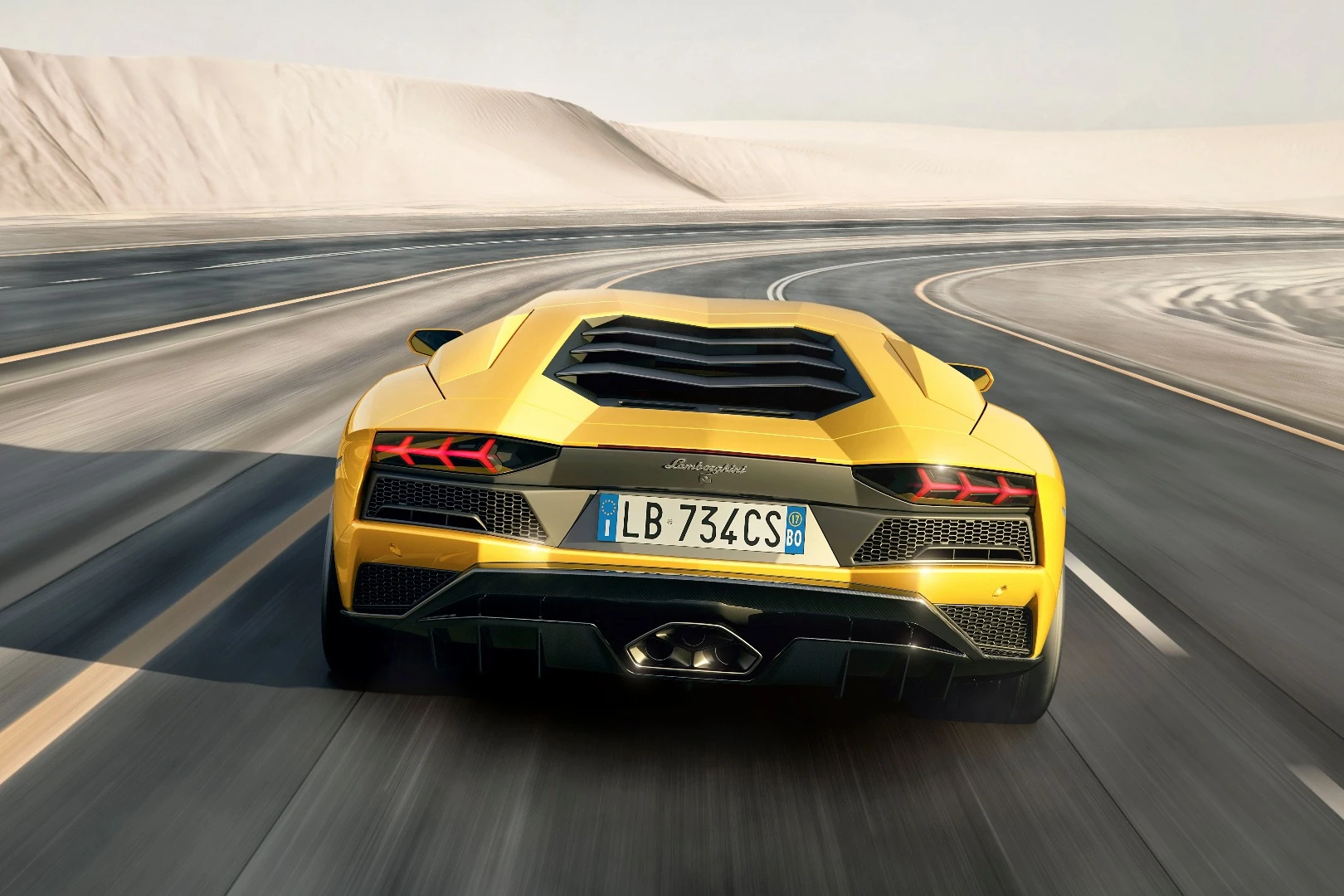 The diffuser at the rear of the Lamborghini Aventador S has bigger vertical slats to create more downforce