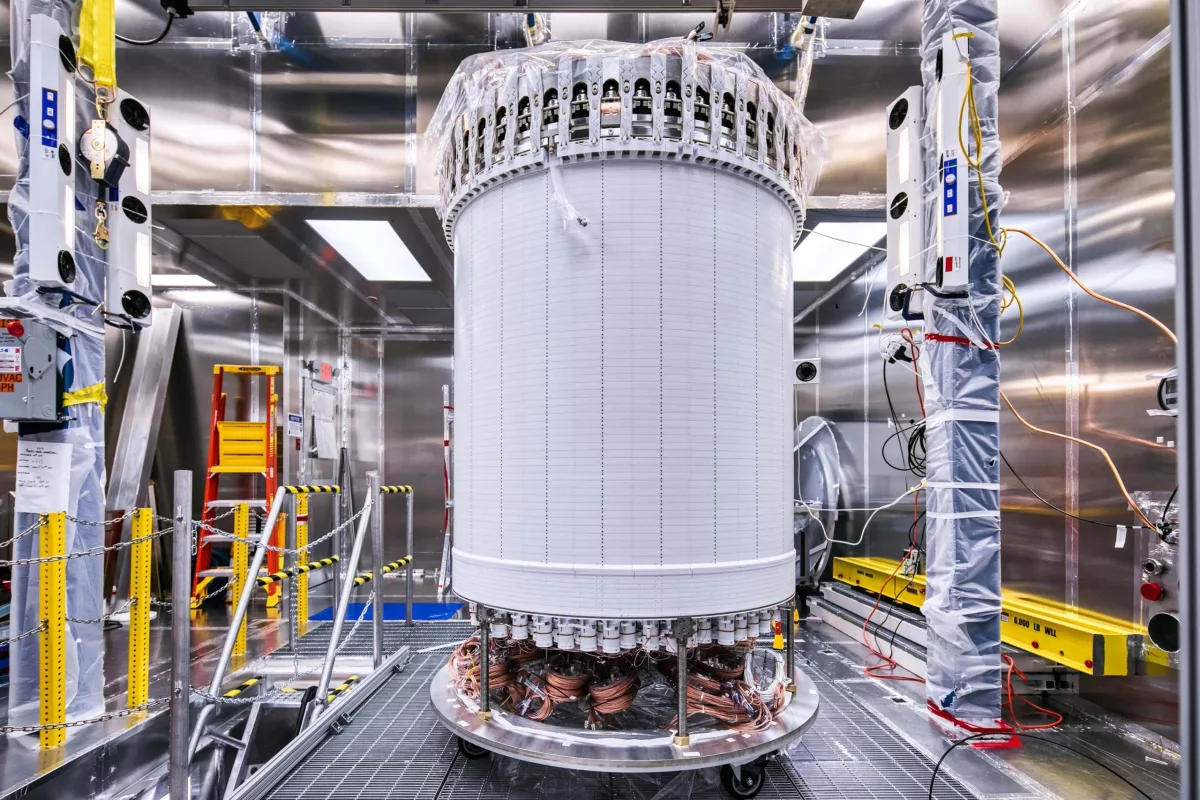 The central chamber of the LUX-ZEPLIN dark matter detector prior to installation