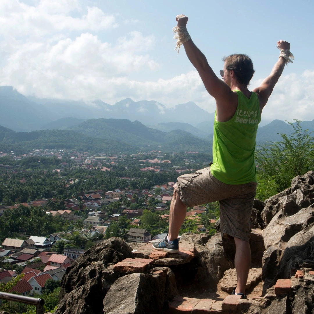 Charlie acknowledges the sense of achievement at completing the journey, looking down on Luang Prebang.