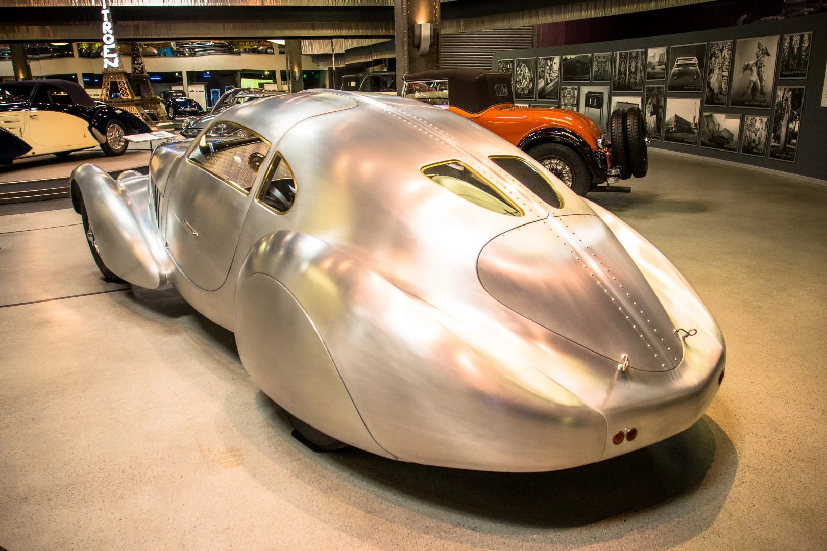 1939 Bugatti Type 64 Coupe: uses a 3.3-litre, 155-horsepower, eight-cylinder engine with a 4-speed Cotal gearbox. The completion of the bodywork is one of Peter Mullin's proudest achievements: "I cannot imagine a greater token of respect to the Bugatti family than to help finish Jean Bugatti’s beloved final masterpiece."
