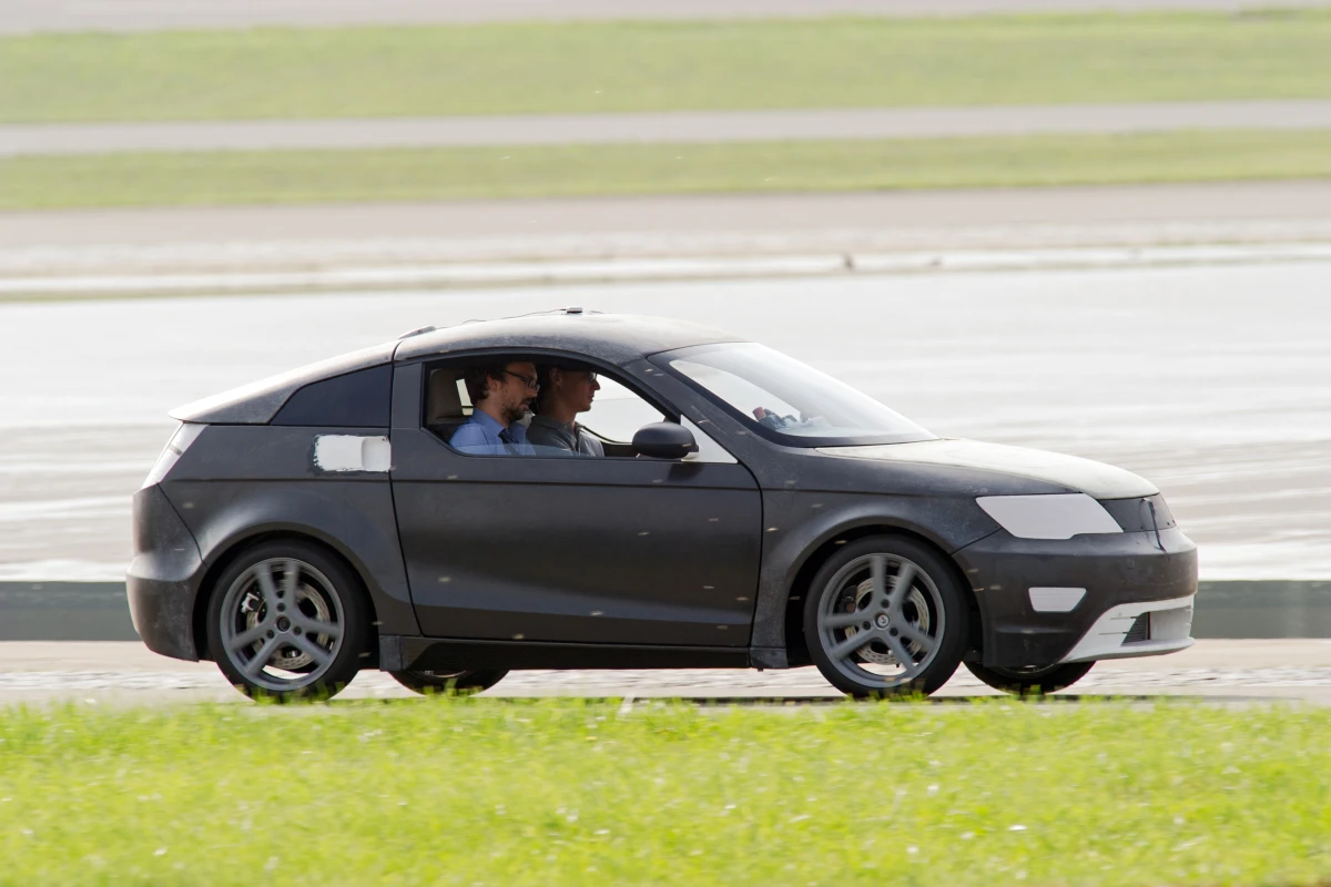 The Visio.M on the test track, earlier this year