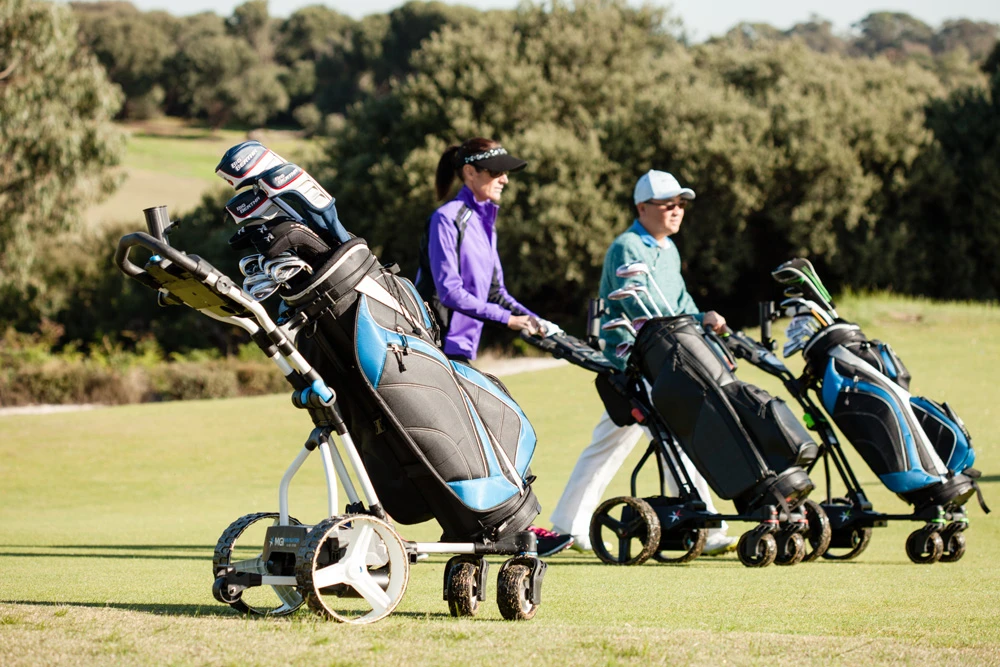 No more running back and forth to your bag for that 9 iron, just whip out the remote and call the Navigator Quad Gyro cart to your side