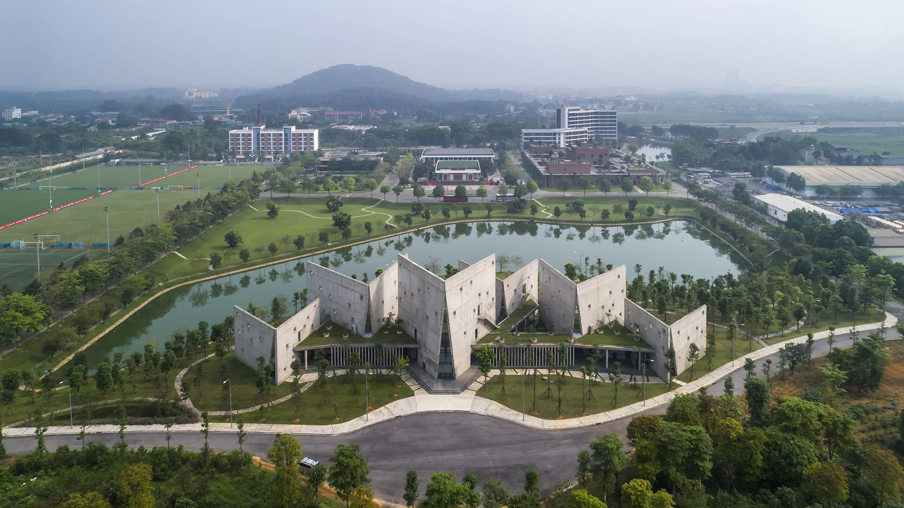 The Viettel Offsite Studio is defined by six eye-catching V-shaped structures