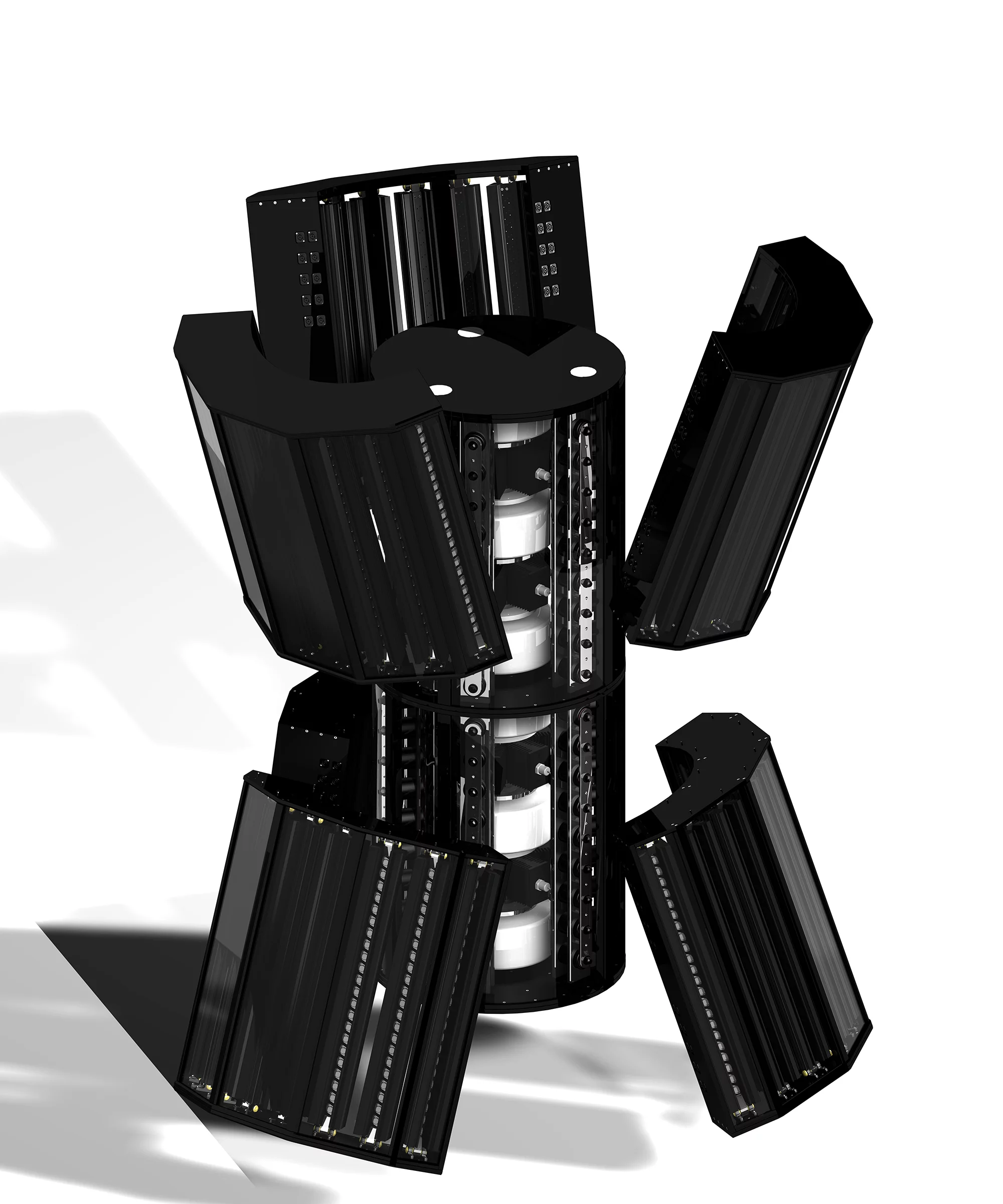 Six black outer doors divide and open out to overall dimensions of 1.85 x 2.5 x 1.85 m