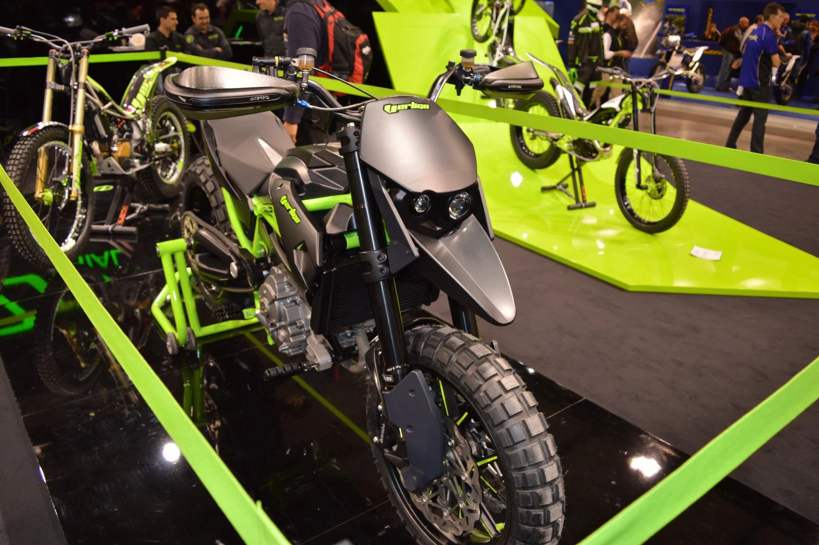 The front of the Vertigo Ursus, with the massive Ohlins forks and the radial Brembo brakes, look like a very expensive adventure bike