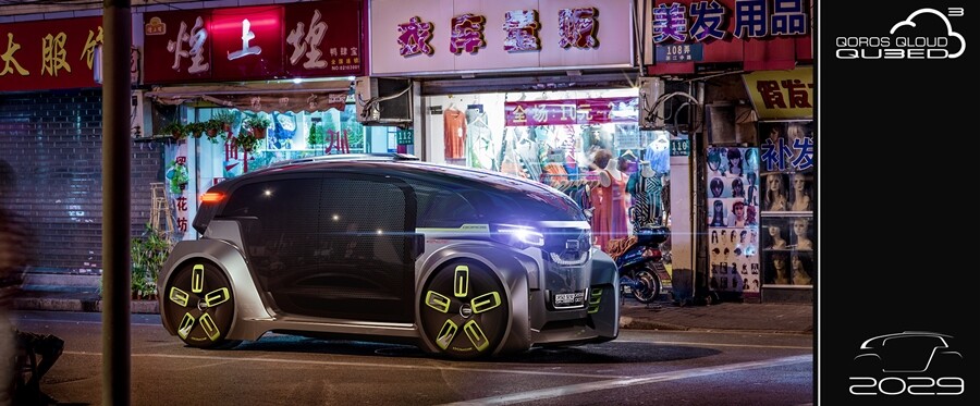A rendering of the Qoros Qloud Qubed vehicle