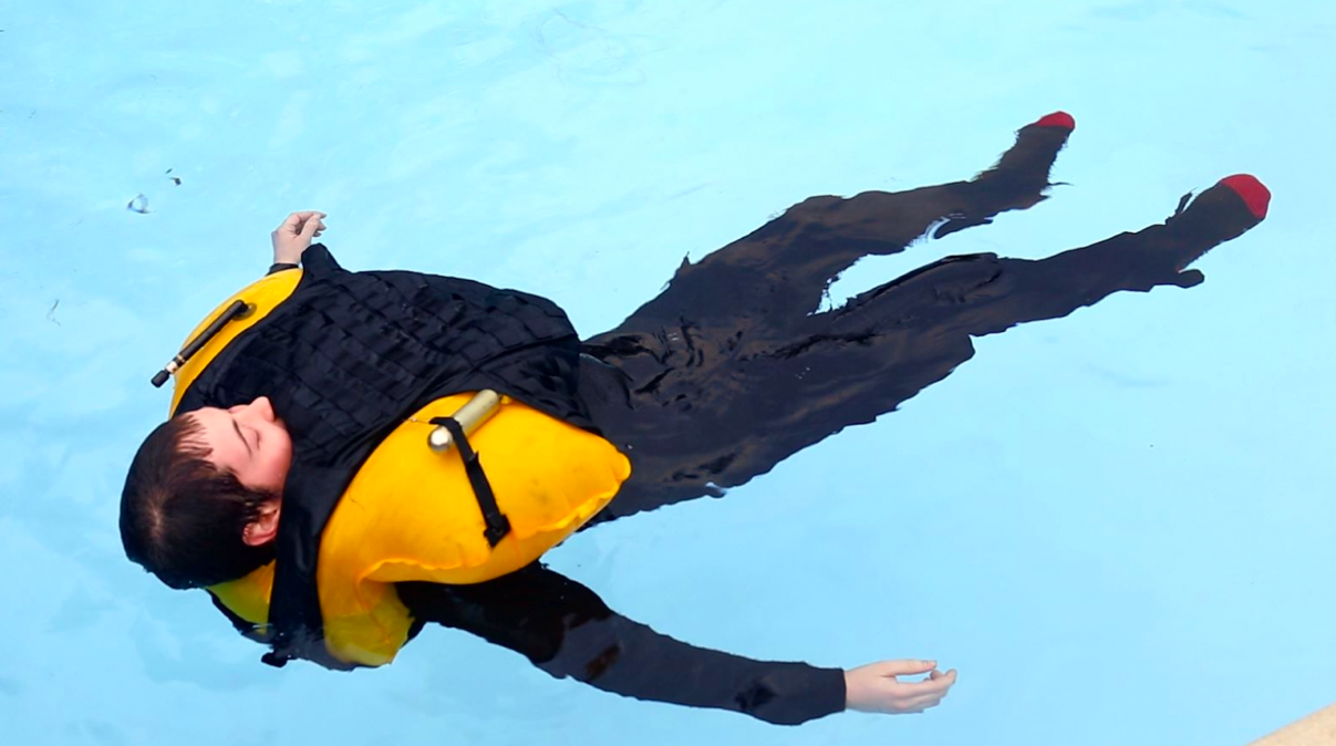 FATS bulletproof life vest selfinflates when it hits the water