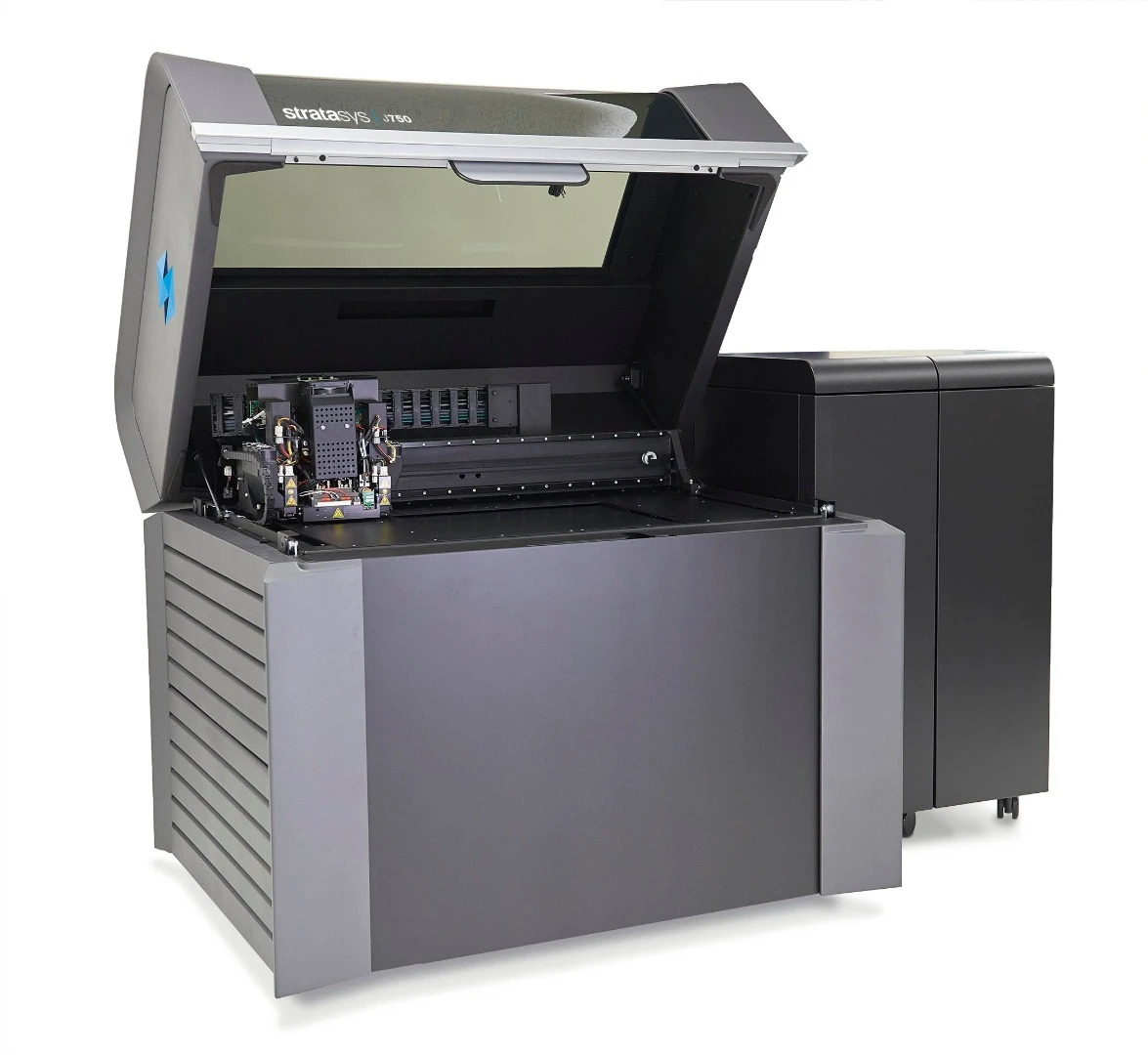 The J750 3D printer from Stratasys is about the size of an office photocopier