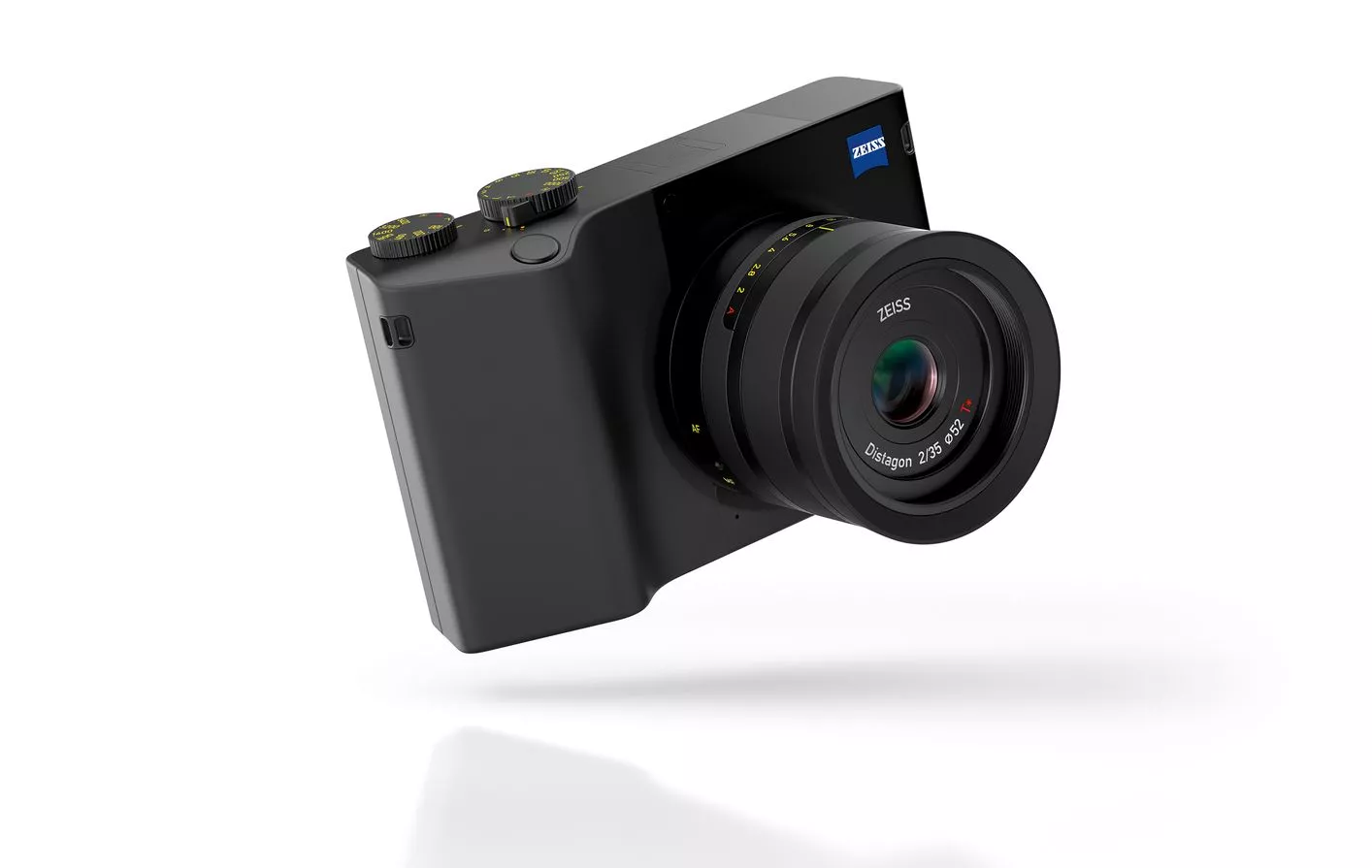 The 35-mm f/2 T* lens out front is not interchangeable
