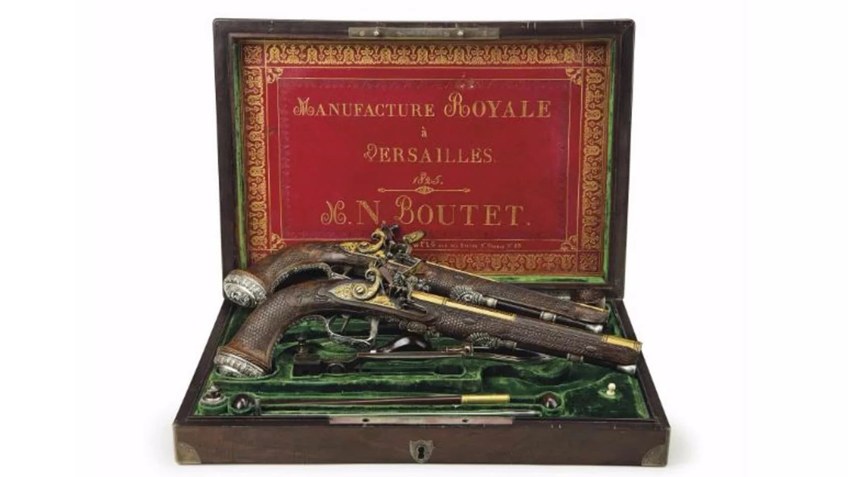 The matched pair of flintlock pistols were presented to Simon Bolivar by General Lafayette in 1825