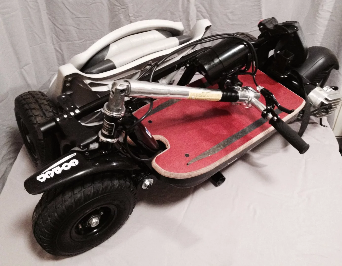 The GoCaddy comes apart and folds down for transport