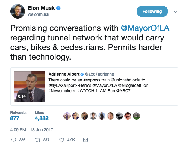 Elon Musk has apparently met with the mayor of LA about his idea for underground tunnel networks