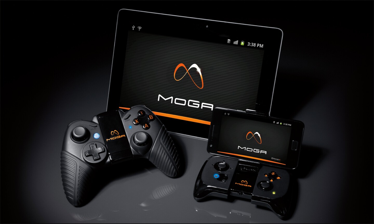 Shown is the MOGA Pro controller connected to an Android tablet