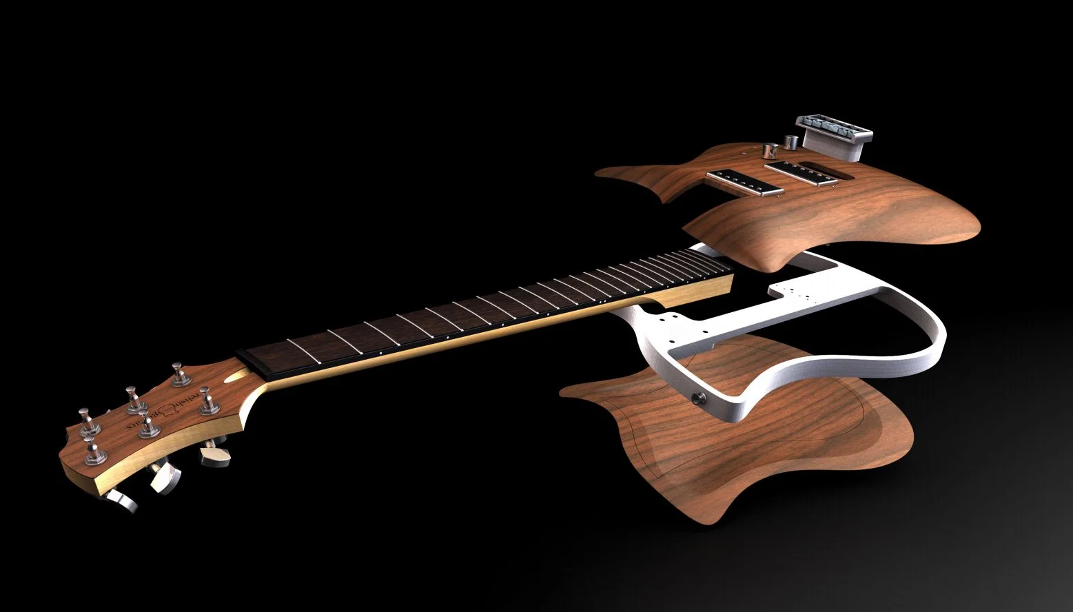The top and back of Jane's body are made of five layers of wood veneer with a one piece aluminum frame sandwiched inbetween
