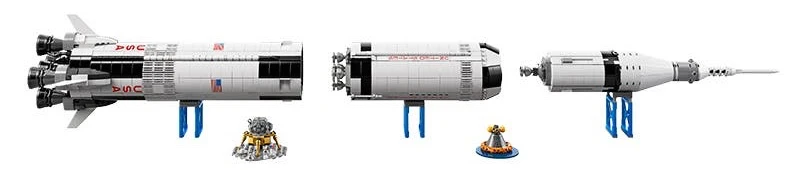 The kit allows builders to put together the Saturn V rocket's three separate stages