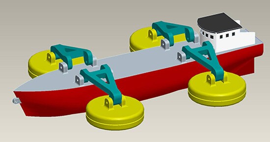 A proposed wave-power system could be installed on ships, which would regularly return to shore to deliver power to the grid (Image: Fraunhofer)