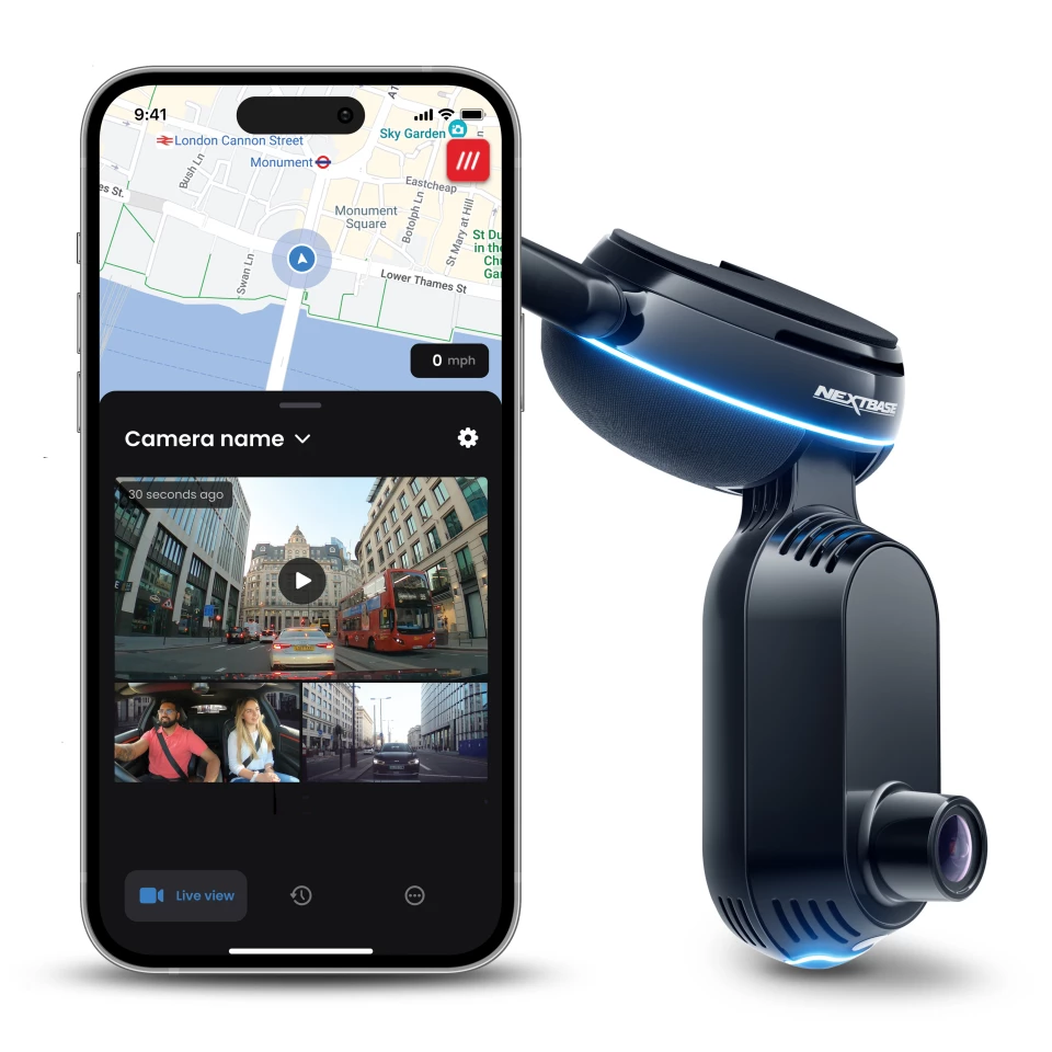 The NextBase app allows iQ users to access the camera's footage in real time as well as set up alert situations, emergency contacts, and more