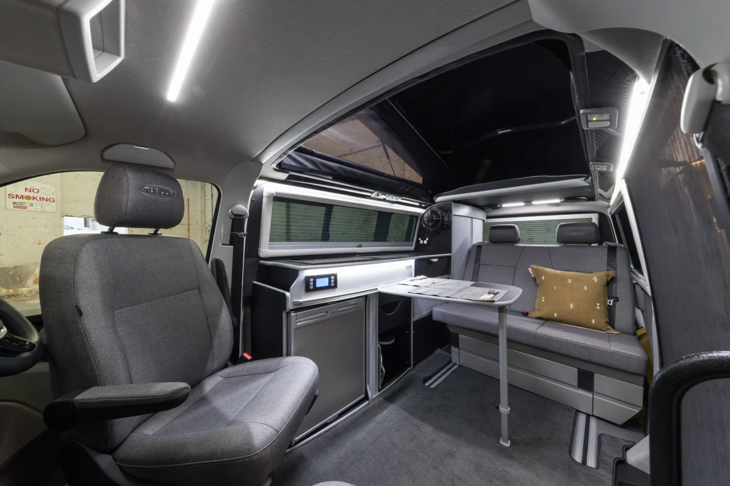 The removable table can be used inside or out