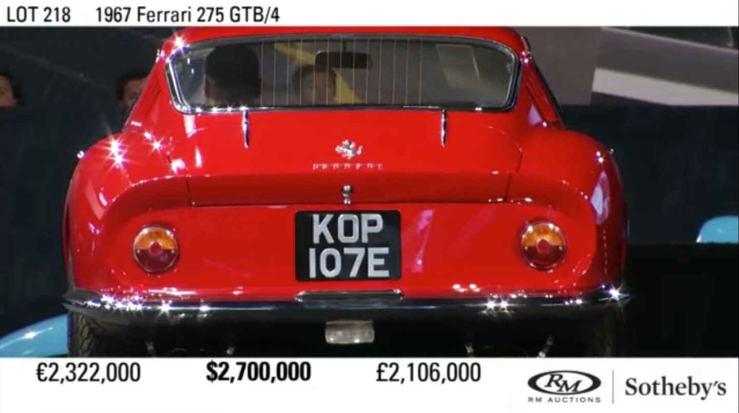 $3,025,000 | 1967 Ferrari 275 GTB/4Estimate: $2,750,000 to $3,250,000Official Auction Description: RM-SothebysLot 218