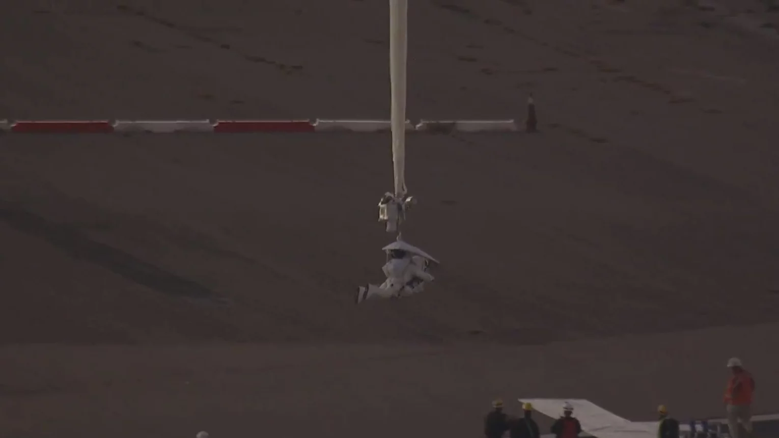 Alan Eustace starts his ascent dangling from a helium-filled scientific balloon (Photo: Atomic Entertainment and Paragon Space Development Corporation)