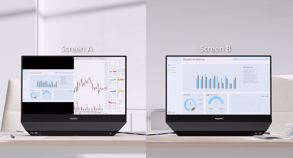 Dual-screen monitor can show two sides of the same story