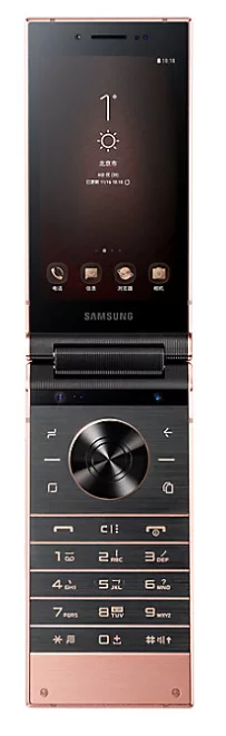 The Samsung W2019 flips open to reveal a second 4.2-in screen and a number pad