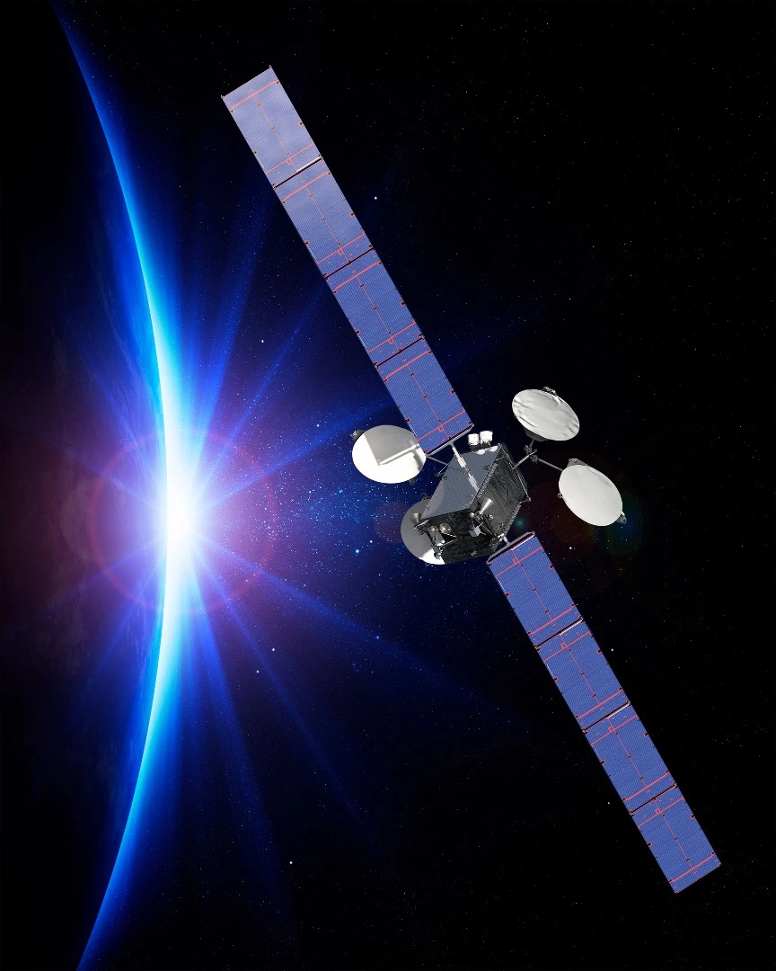 Artist's concept of the ABS-3A satellite which uses an ion propulsionsystem 10 times more efficient than liquid-fueled rockets