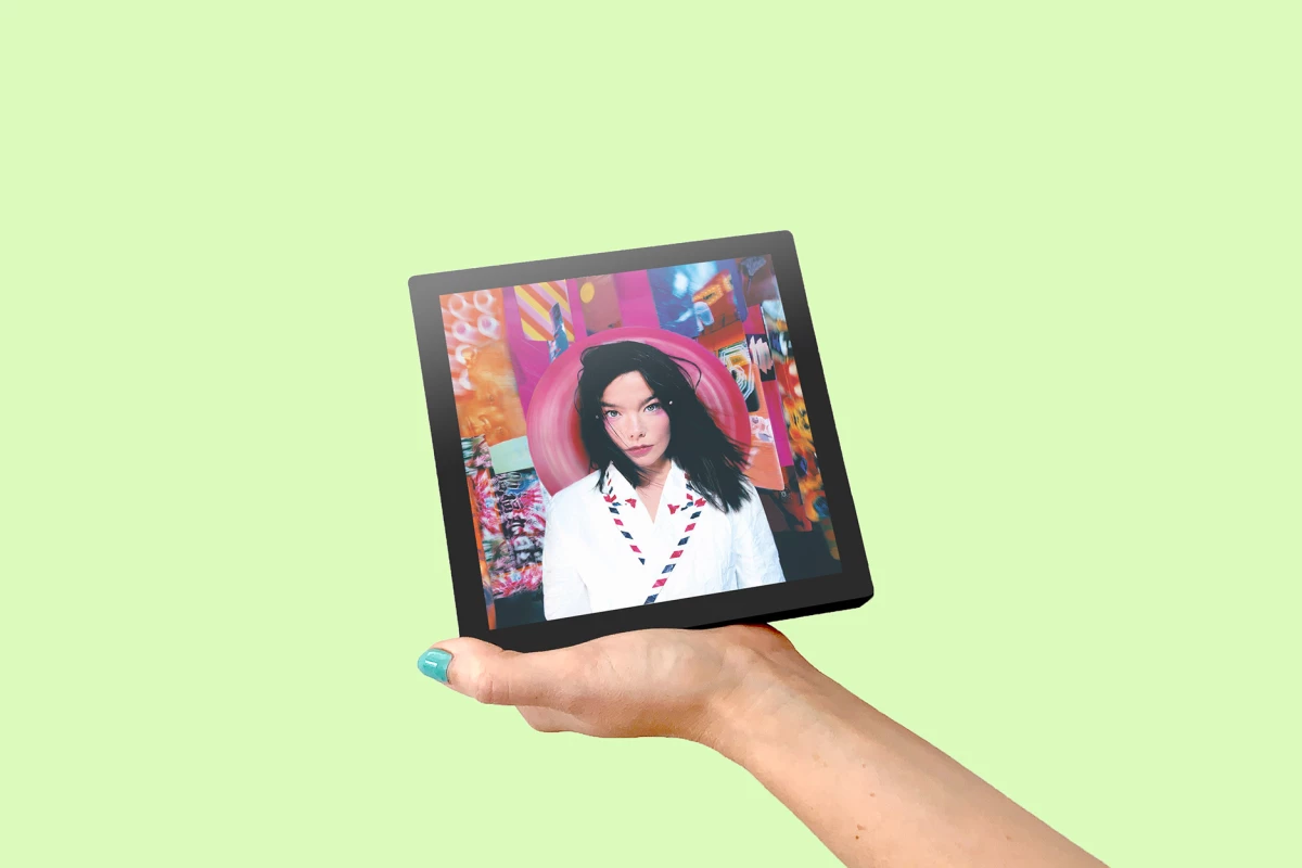 The square screen out front is designed to display album art