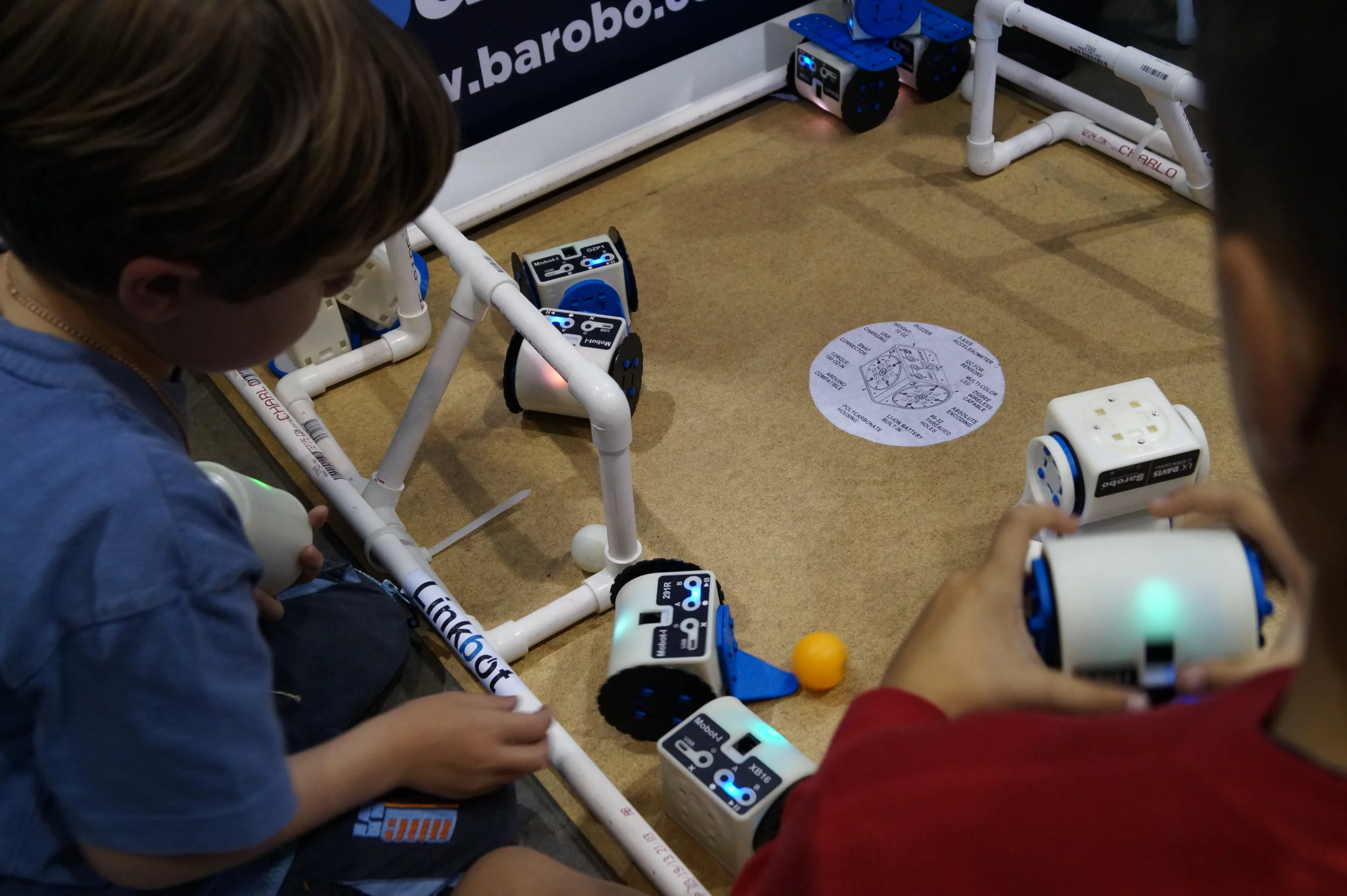 One Linkbot can then be used to remote control others in TiltDrive mode, which involves tilting the unit back, forward, left or right to issue cable-free speed and direction commands