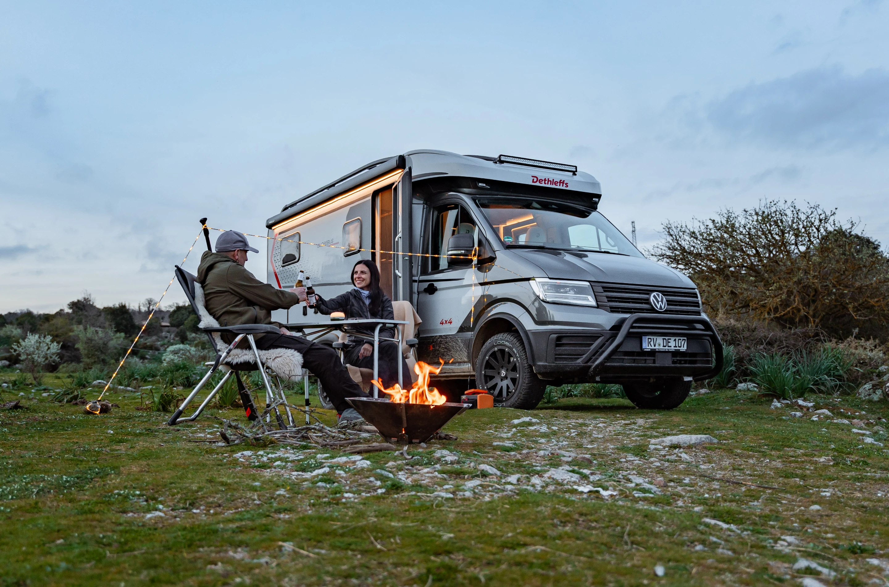 No organized campground here – the great thing about compact, rugged 4x4 camper buses like the Globebus Performance 4x4 is that they can make inviting base camps out of barren earth