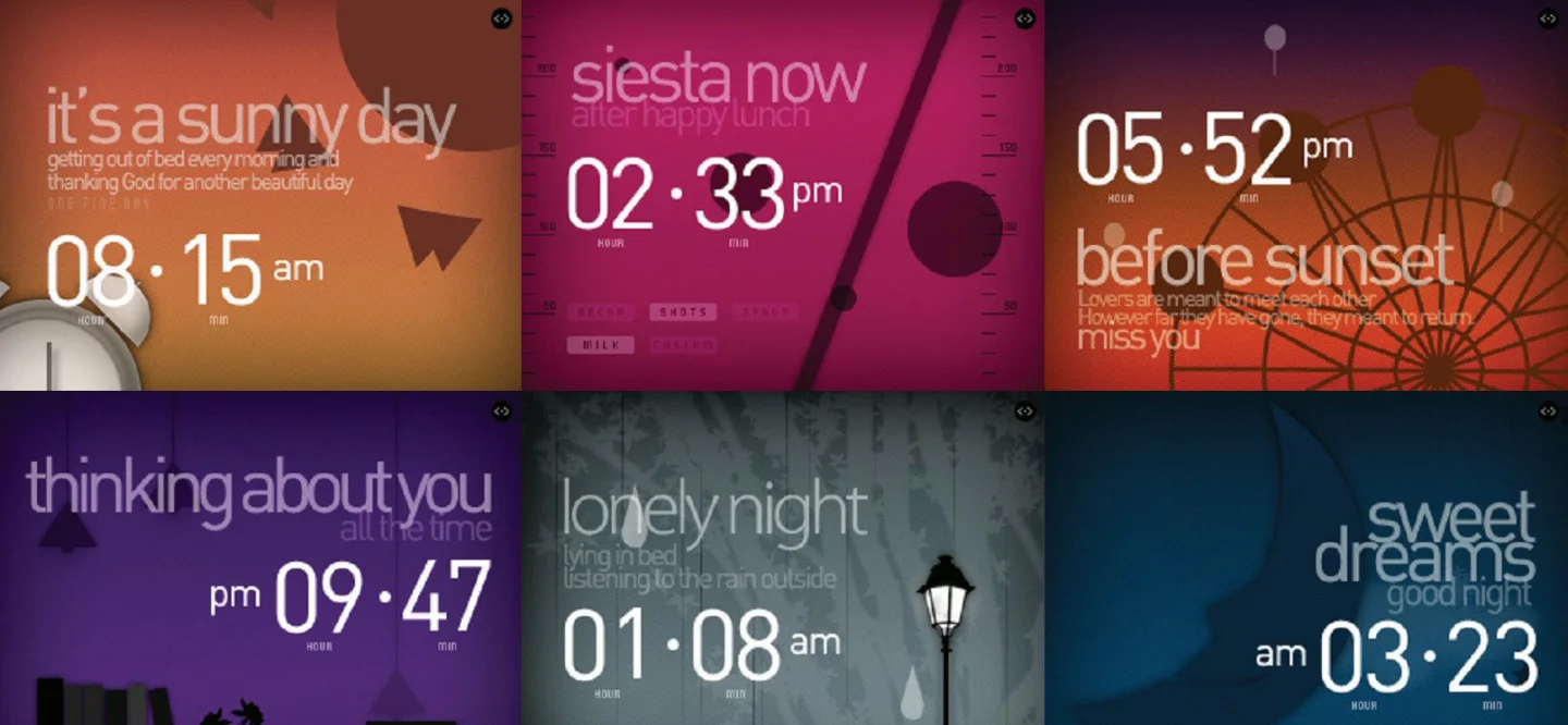 The six screens of the Daily Life UI