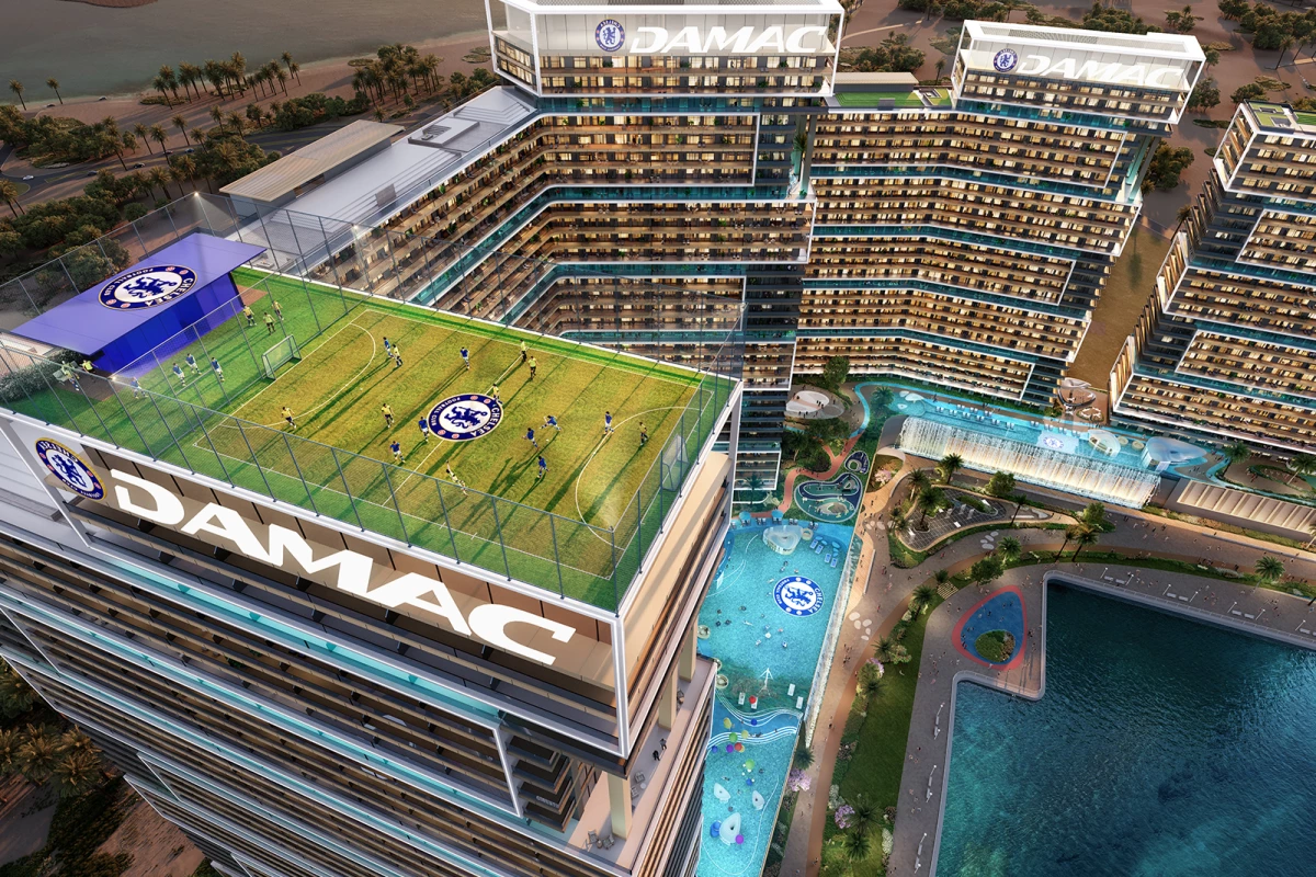 Chelsea Residences is a luxurious Dubai residential skyscraper project that will be topped by a soccer pitch