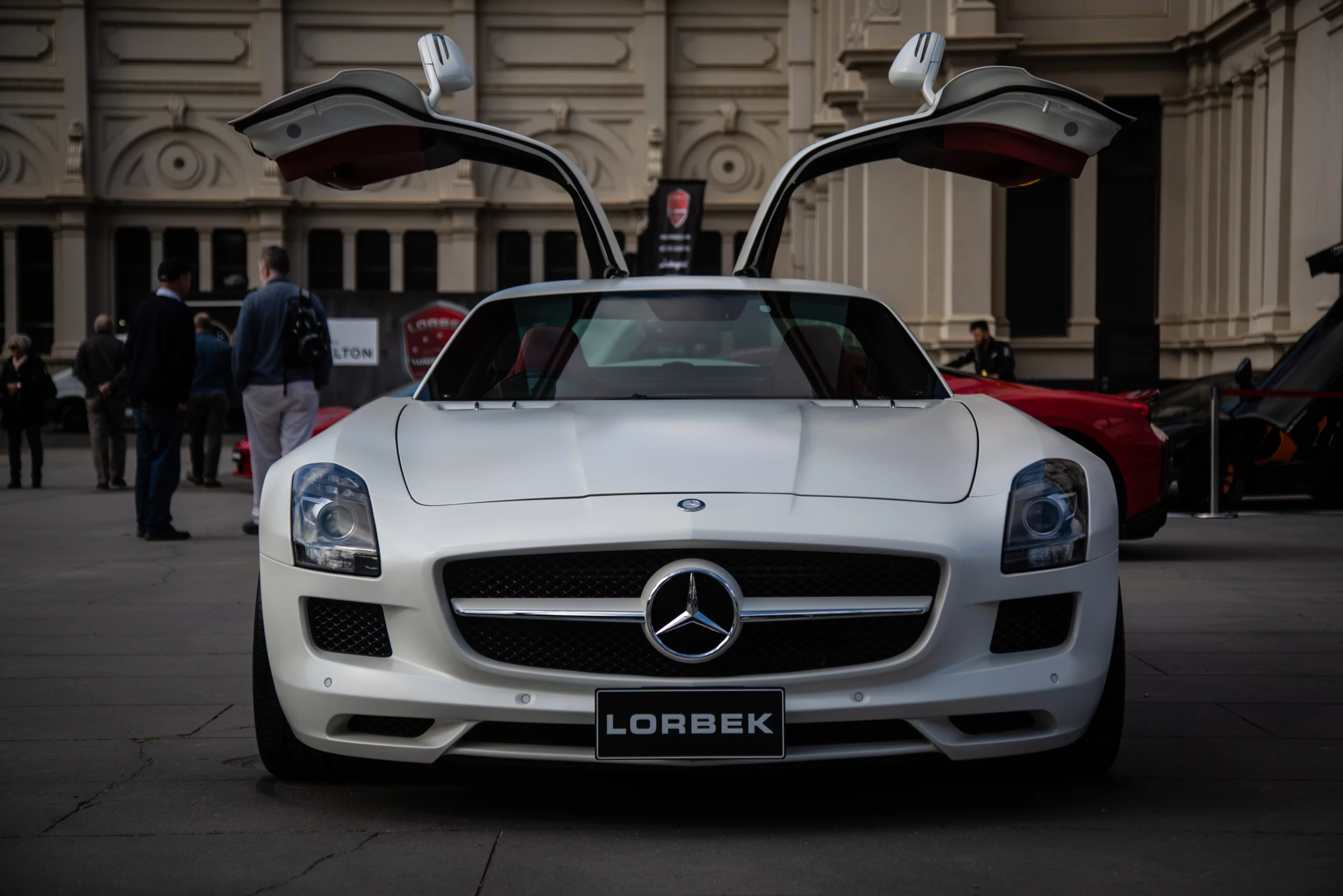 Thw magnificent Mercedes SLS greets visitors to Motorclassica 2019