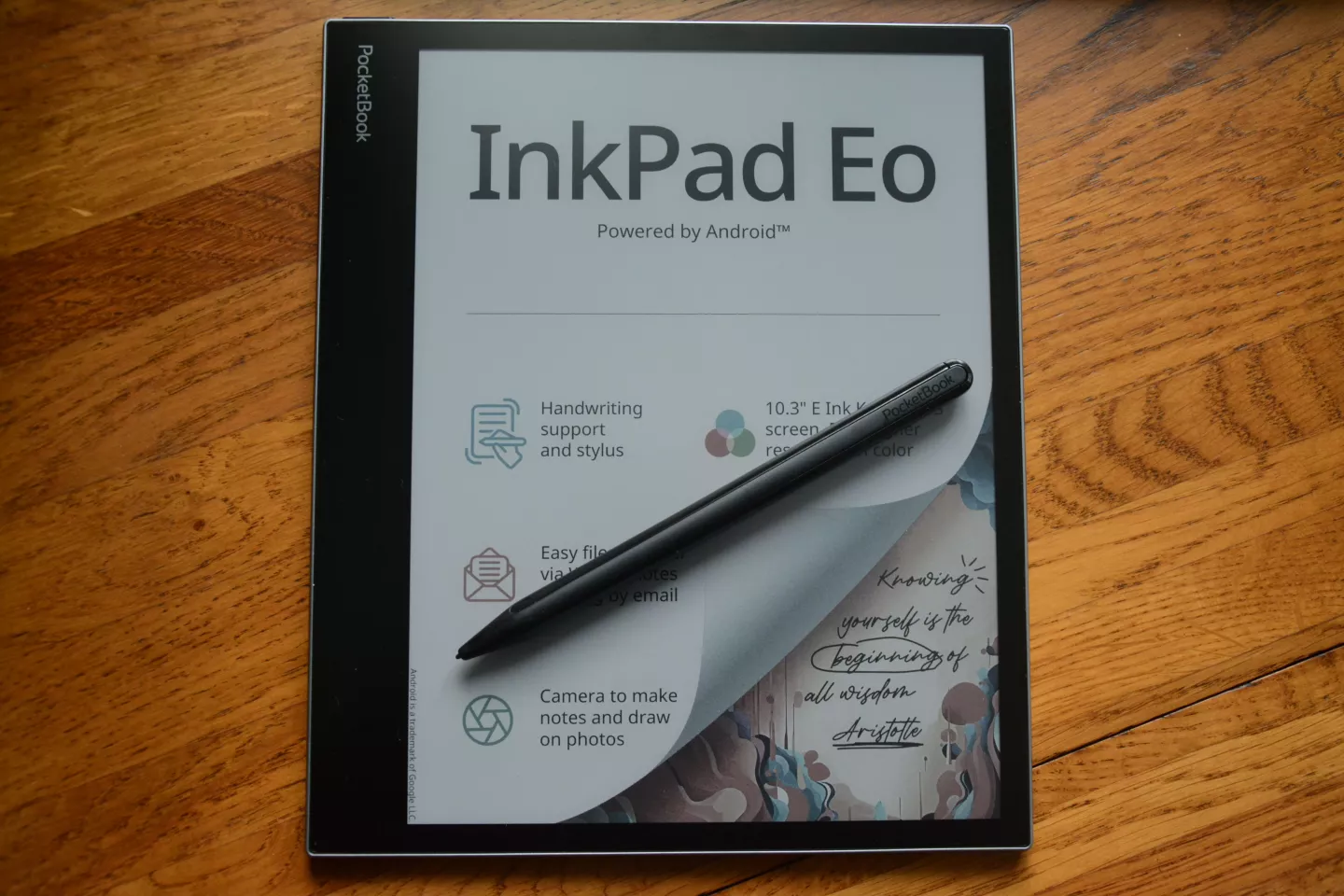 The PocketBook Eo e-note is built around a 10.3-inc Kaleido 3 color E Ink display