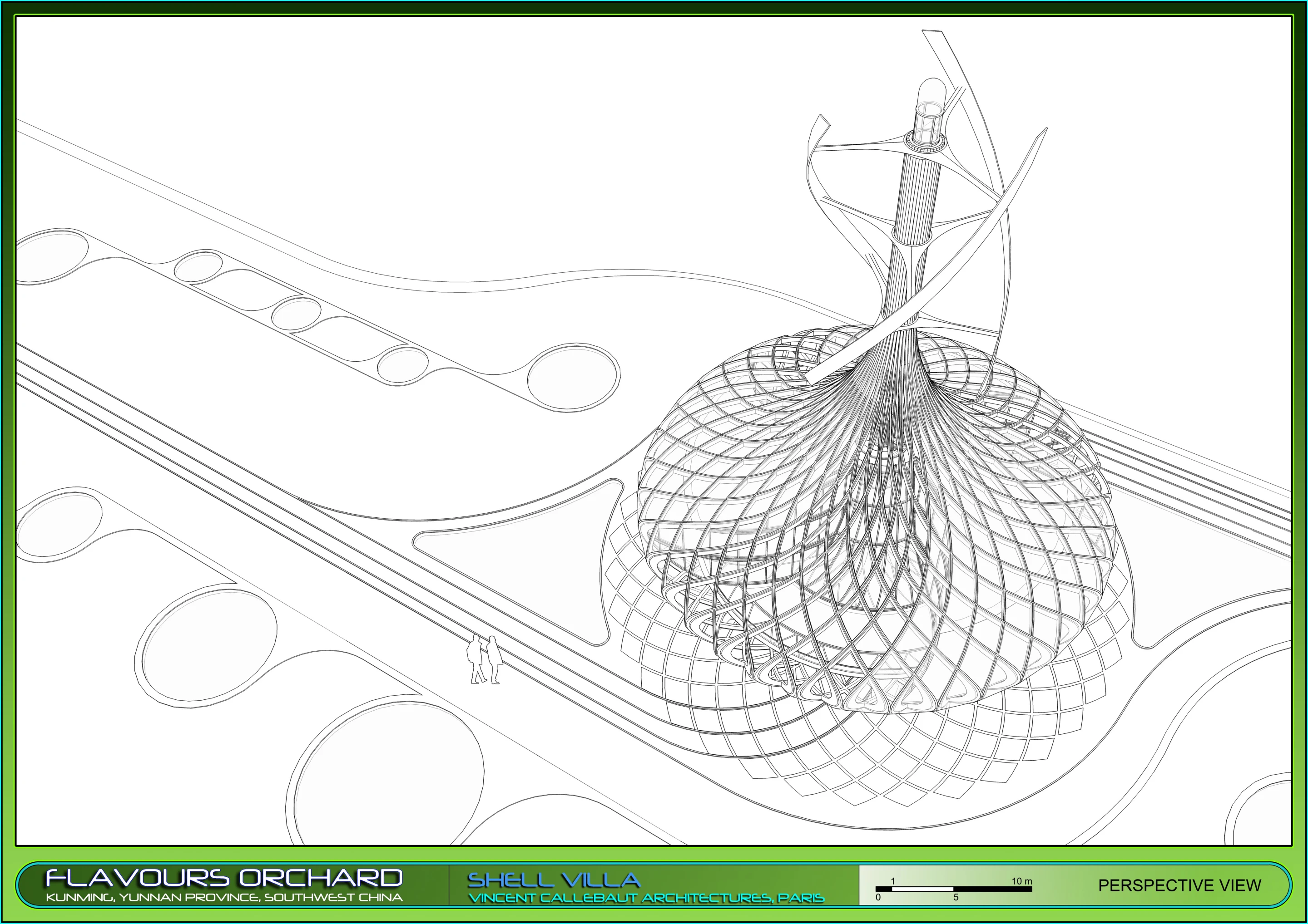 Shell Villa wireframe bird's eye view (Image: Vincent Callebaut Architectures)