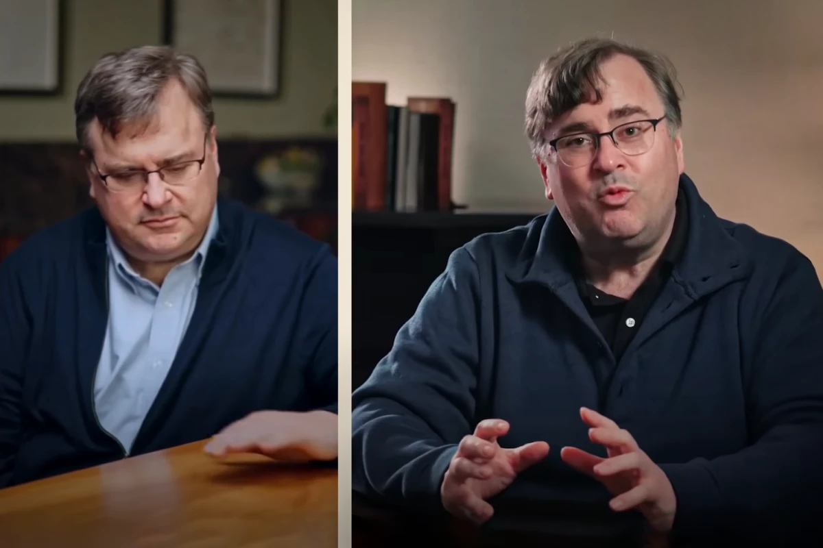 Reid Hoffman's AI-generated conversational avatar: Perhaps a little too human in its actions, as it goes to wipe a booger on its own AI-generated desk