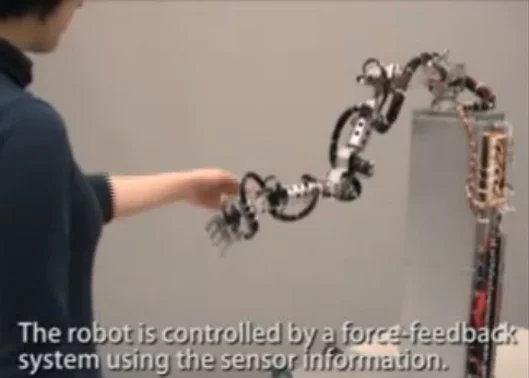 Strain gauges in the robot's arms detect movement, allowing users to physically interact with it