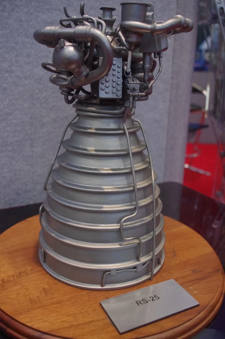 A model of Aerojet Rocketdyne's RS-25 engine, which served as the Space Shuttle's main engine on all of its 135 flights.
