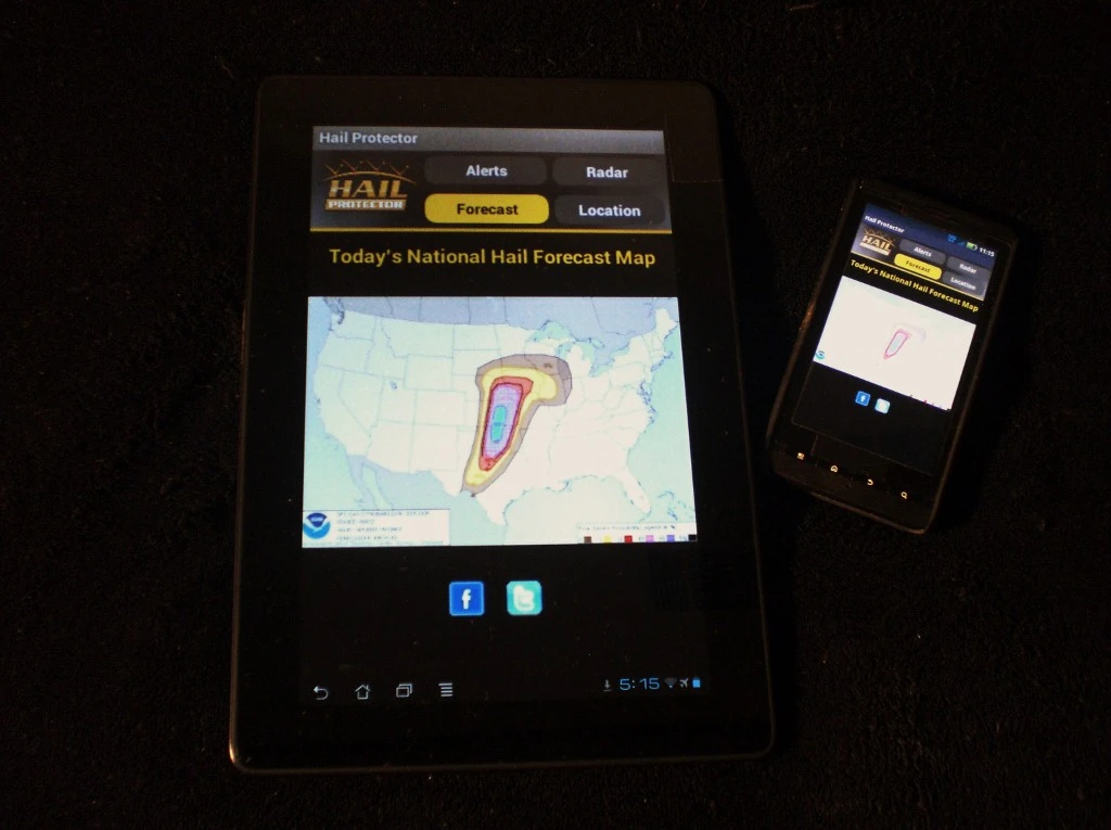 The Hail Protector app provides ongoing updates of potential storm threats