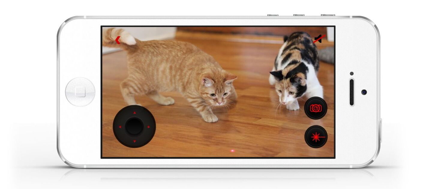 Utilizing a website-based interface or an iOS or Android app, users can move the projected spot of that laser around, watching the animal’s reactions via the camera