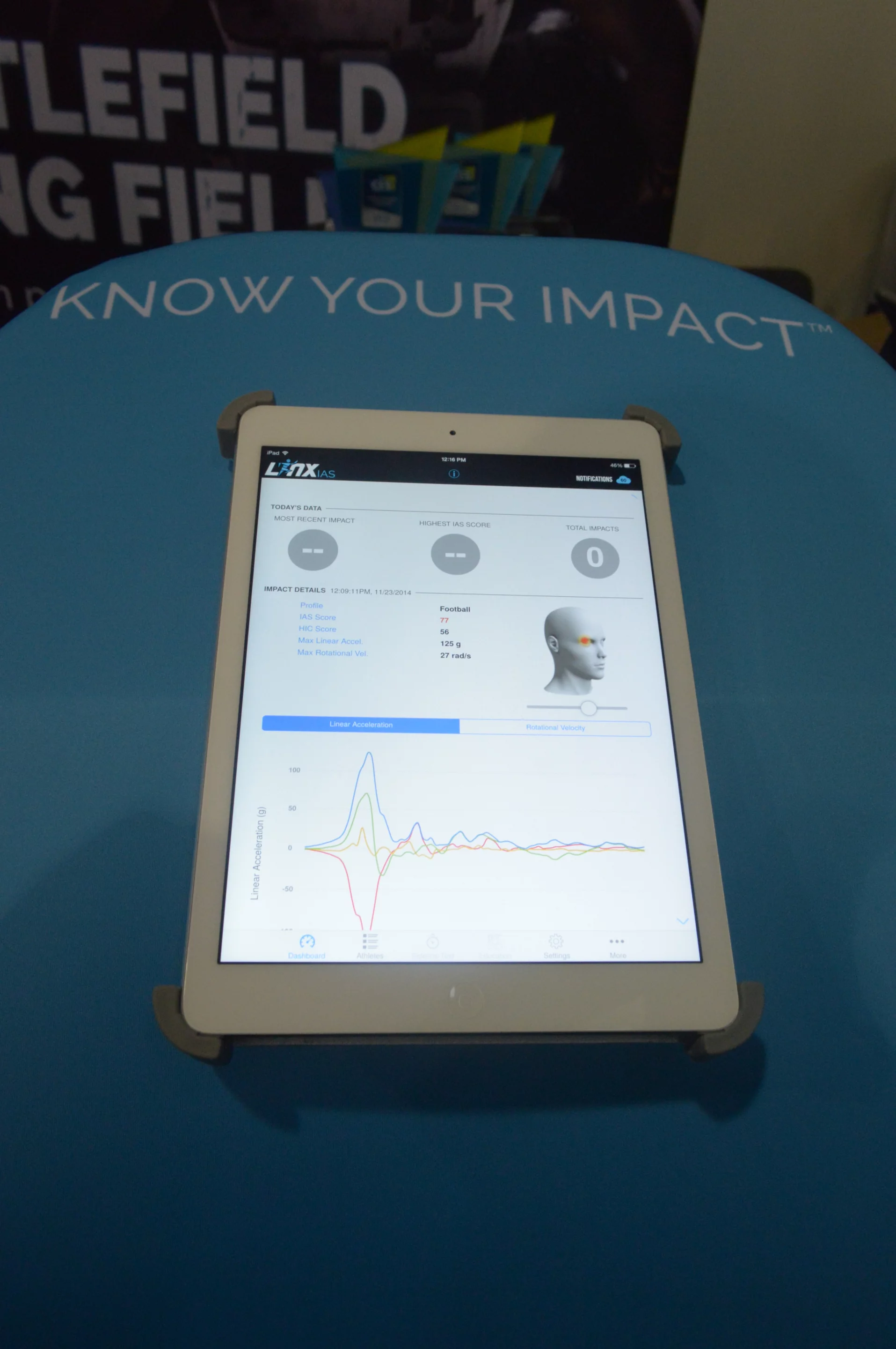 The app provides graphical and numerical readouts
