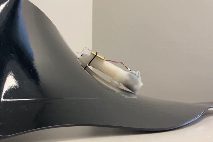 The Sensiworm robot (white) can easily climb curved surfaces and travel upside-down