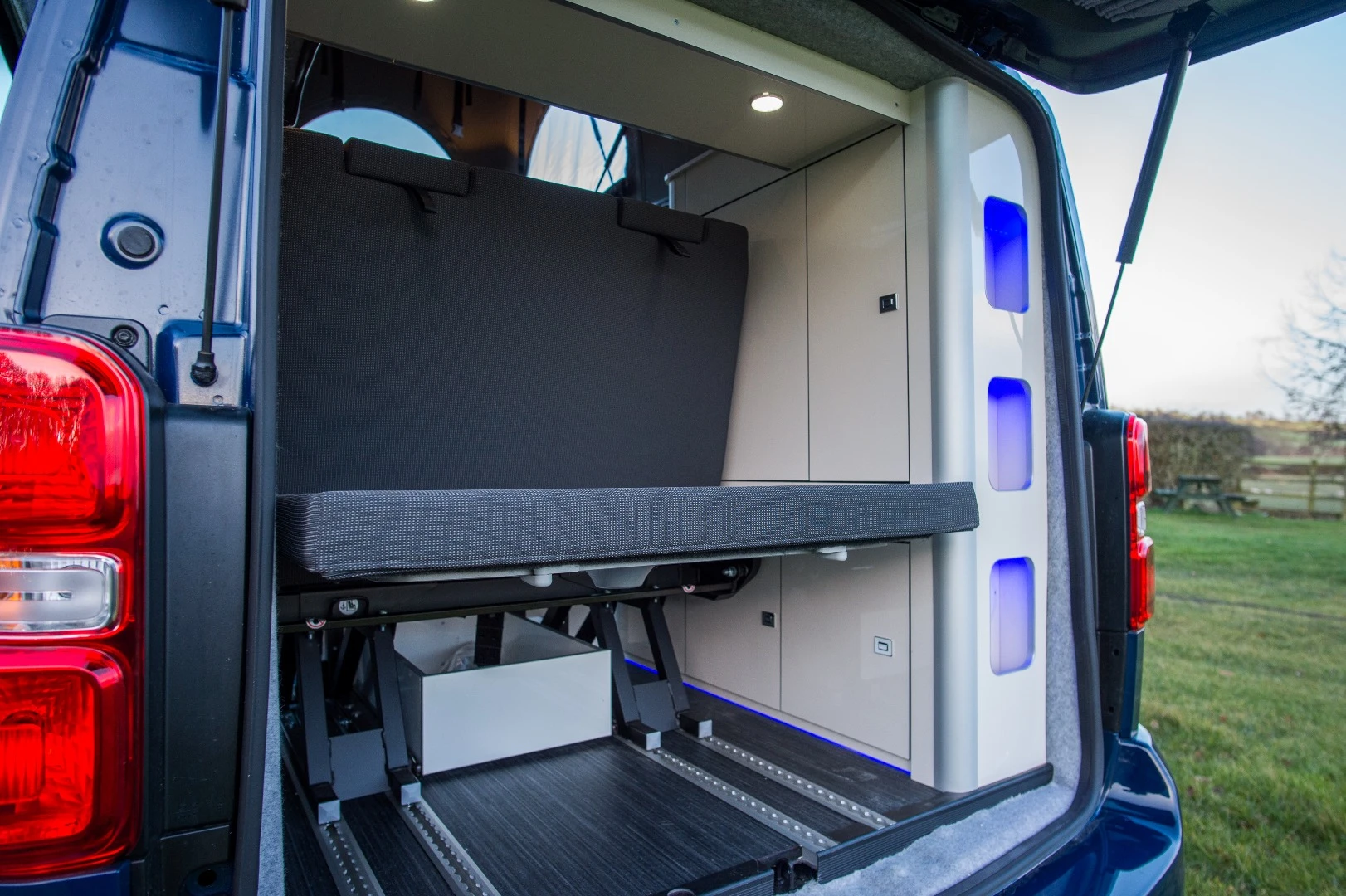 The rear bench can slide forward for more cargo space or backward for more living area