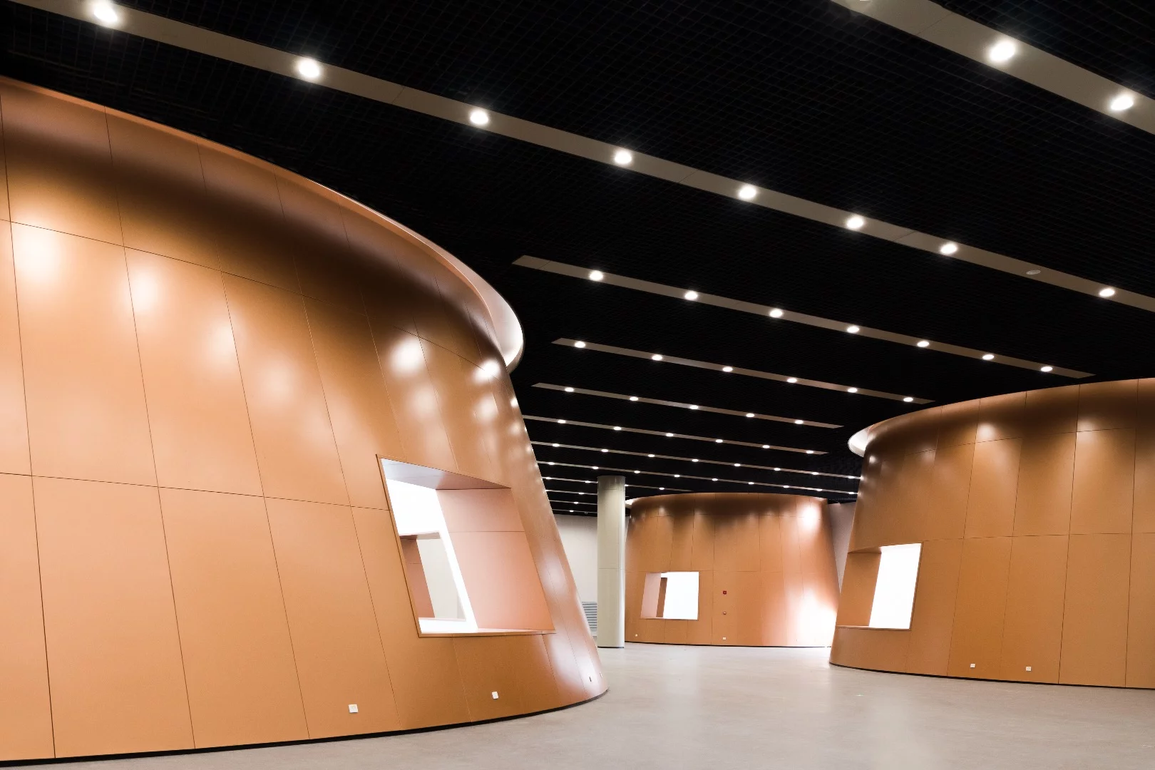 The Exploratorium's cones throughout are used for hosting exhibition spaces and other large rooms