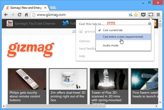 The Google Cast extension has an experimental option to mirror your entire desktop